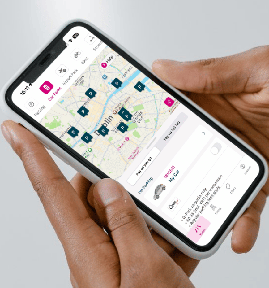 Payzone mobile app off-street sign up screen displayed on a phone in persons hand